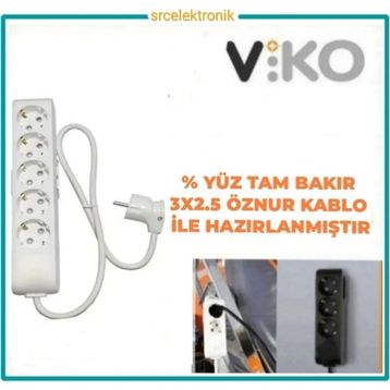 Viko Multi-Let 5'li 3x2.5 1 m Öznur Kablo Tam Bakır Topraklı Çocuk Korumalı Uzatma Grup Priz