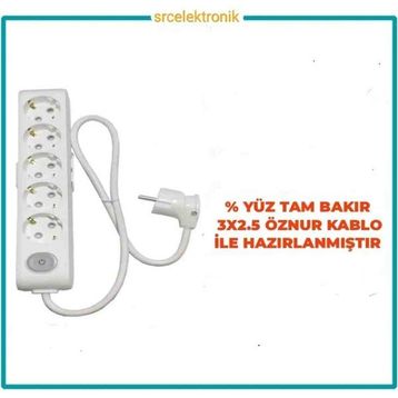 Viko Multi-Let 5'li 3x2.5 3 m Öznur Kablo Tam Bakır Anahtarlı Topraklı Çocuk Korumalı Uzatma Grup Priz