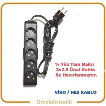 Viko Multi-Let 5'li 3x2.5 5 m Ünal Kablolu Siyah Topraklı Çocuk Korumalı Uzatma