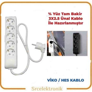Viko Multi-Let 5'li 3x2.5 9 m Ünal Kablolu Beyaz Topraklı Çocuk Korumalı Uzatma