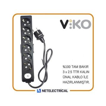 Viko Multi-Let 6'lı 3x2.5 10 m Öznur Kablo Tam Bakır Anahtarlı Topraklı Çocuk Korumalı Uzatma Grup Priz