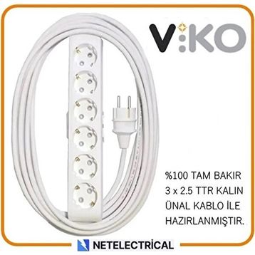 Viko Multi-Let 6'lı 3x2.5 12 m Öznur Kablo Tam Bakır Topraklı Çocuk Korumalı Uzatma Grup Priz