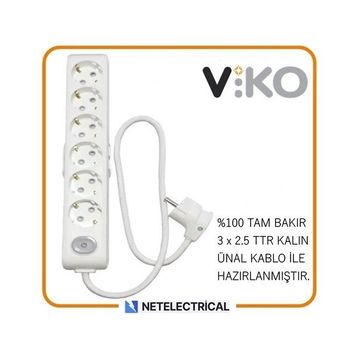Viko Multi-Let 6'lı 3x2.5 25 m Öznur Kablo Tam Bakır Anahtarlı Topraklı Çocuk Korumalı Uzatma Grup Priz
