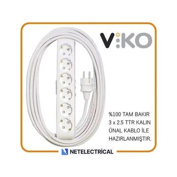 Viko Multi-Let 6'lı 3x2.5 35 m Öznur Kablo Tam Bakır Topraklı Çocuk Korumalı Uzatma Grup Priz
