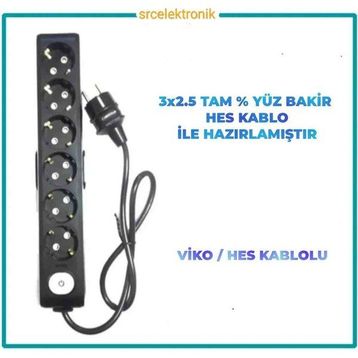 Viko Multi-Let 6'lı 3x2.5 4 m Hes Kablo Tam Bakır Anahtarlı Topraklı Çocuk Korumalı Uzatma Priz