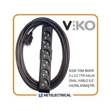 Viko Multi-Let 6'lı 3x2.5 8 m Öznur Kablo Tam Bakır Topraklı Çocuk Korumalı Uzatma Grup Priz