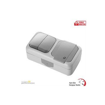 Viko VİKO0056 Palmiye Sıva Üstü Yatay İkili Kombine Komütatör+Topraklı Priz