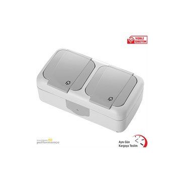 Viko VİKO0060 Gri Palmiye Sıva Üstü İkili Yatay Topraklı Priz + Topraklı Priz