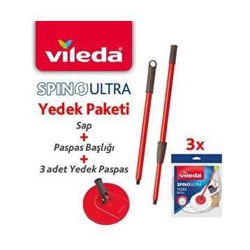 Vileda Spino Ultra Yedek Sap + Başlık Paketi + 3 Adet Yedek Paspas