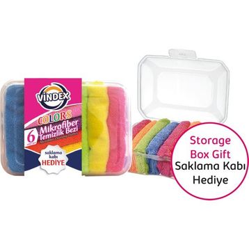 Vindex 6'lı Lila Mikrofiber Temizlik Bezi + Saklama Kabı