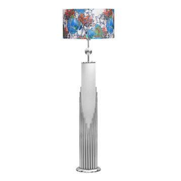 Vinner VNRDHKKLMB008 Doha Krom Kaplama Gövde Işıklı Özel Tasarım Flowers Desenli Metal Lambader