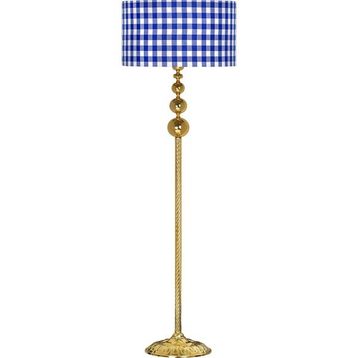 Vinner VNRVGAGKLMB017 Vega Gold Üçlü Küre Tek Ayaklı Metal Mavi Beyaz Ekose Desenli Lambader