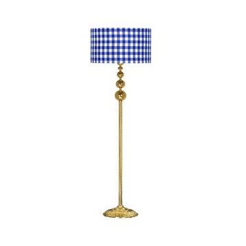Vinner VNRVGAGKLMB017 Vega Gold Üçlü Küre Tek Ayaklı Metal Mavi Beyaz Ekose Desenli Lambader