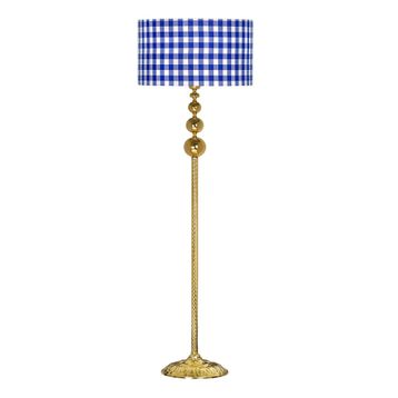 Vinner VNRVGAGKLMB017 Vega Gold Üçlü Küre Tek Ayaklı Metal Mavi Beyaz Ekose Desenli Lambader