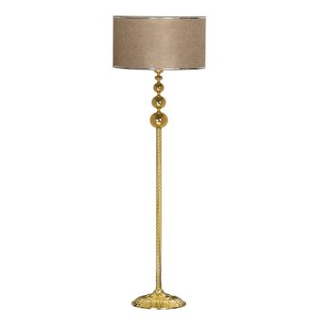 Vinner VNRVGAGKLMB021 Vega Gold Üçlü Küre Tek Ayaklı Metal Krom Şeritli Hasır Kahve Lambader