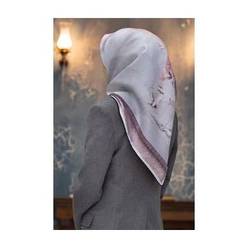 Vissona 51422-04-17 Gri-Somon Desenli Tivil İpek Eşarp