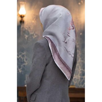 Vissona 51422-04-17 Gri-Somon Desenli Tivil İpek Eşarp