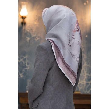 Vissona 51422-04-17 Gri-Somon Desenli Tivil İpek Eşarp