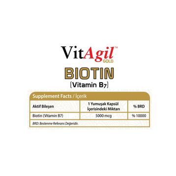 VitAgil Biotin Vitamin B7 5000 mcg 60 Kapsül