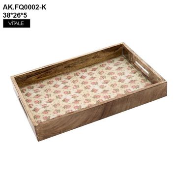 Vitale AK.FQ0002 Krem Çiçek Desenli Dekoratif Tepsi