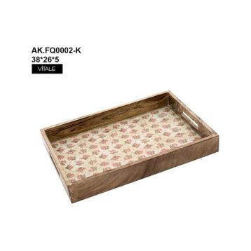 Vitale AK.FQ0002 Krem Çiçek Desenli Dekoratif Tepsi