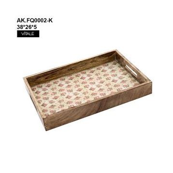 Vitale AK.FQ0002 Krem Çiçek Desenli Dekoratif Tepsi