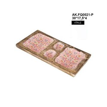 Vitale AK.FQ0021-P Pembe Çiçek Desenli Dekoratif Tepsi