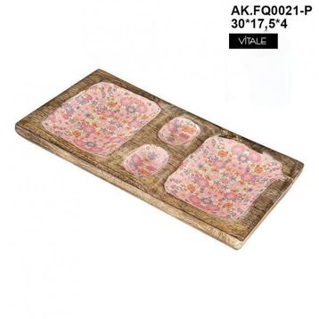 Vitale AK.FQ0021-P Pembe Çiçek Desenli Dekoratif Tepsi