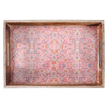 Vitale Şiva Çiçek Desenli Pembe Tepsi