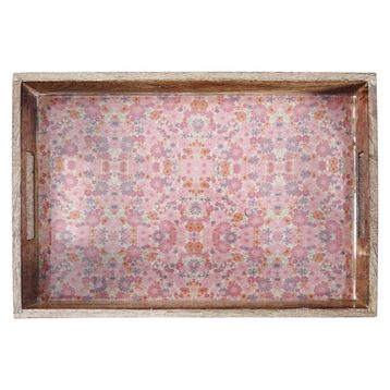 Vitale Şiva Çiçek Desenli Pembe Tepsi