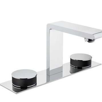 VitrA Memoria A4231558 Lavabo Bataryası, 3 Delikli Lavabolar Için, Krom/Siyah