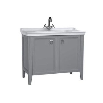 VitrA Valarte 62157 Mat Gri 100 cm Kapaklı Etajerli Lavabolu Tek Armatür Delikli Lavabo Dolabı
