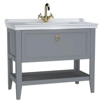 VitrA Valarte 62184 Mat Gri 100 cm Çekmeceli Etajerli Lavabolu Tek Armatür Delikli Lavabo Dolabı