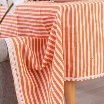 Vivamaison Koral Çizgili Keten Dantelli Turuncu 110x110 cm Masa Örtüsü