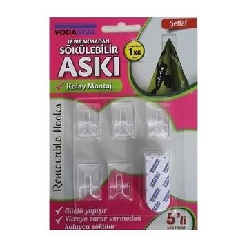 Vodaseal 5'li Şeffaf İz Bırakmayan Askı