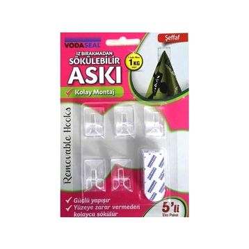 Vodaseal Şeffaf 5'li Max 1kg İz Bırakmadan Sökülebilir Askı