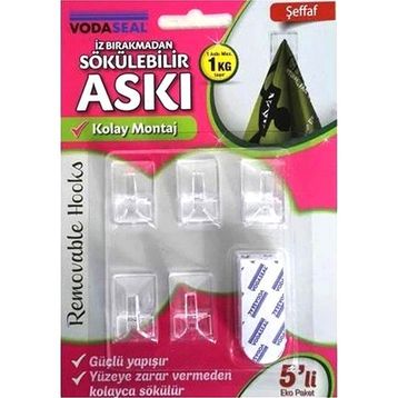 Vodaseal Şeffaf 5'li Max 1kg İz Bırakmadan Sökülebilir Askı