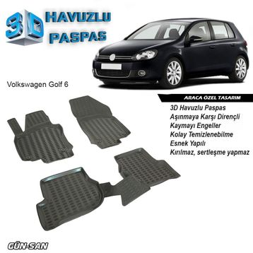 Volkswagen Golf 6 3D Havuzlu Paspas