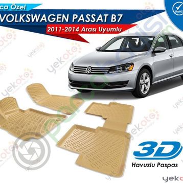 Volkswagen Passat B7 2011-2014 Bej 3D Havuzlu Paspas