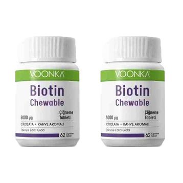 Voonka Biotin 5000 mcg Çikolata Kahve Aromalı 2x62 Çiğneme Tableti