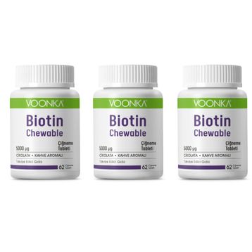 Voonka Biotin 5000 mcg Çikolata Kahve Aromalı 3x62 Çiğneme Tableti