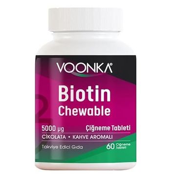 Voonka Biotin 5000 mcg Çikolata Kahve Aromalı 60 Çiğneme Tableti
