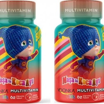Voonka Kids Maşa ve Koca Ayı Multivitamin Çilek Aromalı 62 Çiğneme Tableti