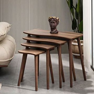 Vovva Home Moon Ceviz Dörtlü Mdf Ahşap Zigon Sehpa