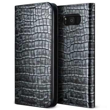 Vrs Design Galaxy S8 Genuine Croco Diary Dark Silver Kılıf