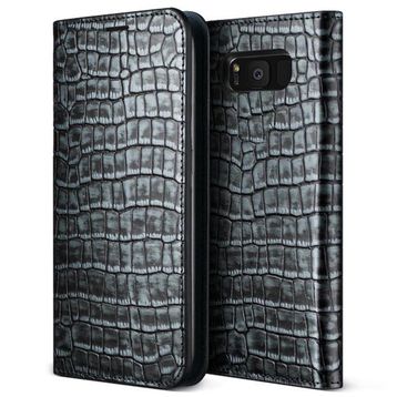 Vrs Design Galaxy S8 Genuine Croco Diary Dark Silver Kılıf