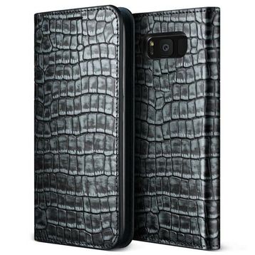 Vrs Design Galaxy S8 Genuine Croco Diary Dark Silver Kılıf