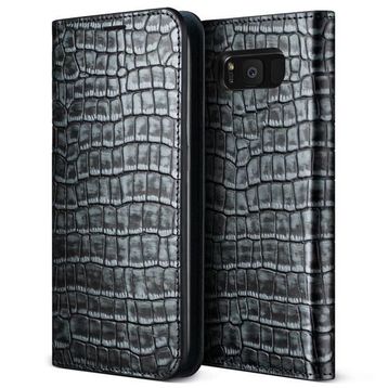 Vrs Design Galaxy S8 Genuine Croco Diary Dark Silver Kılıf
