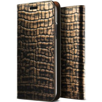 Vrs Design iPhone X Genuine Croco Diary Dark Gold Kılıf