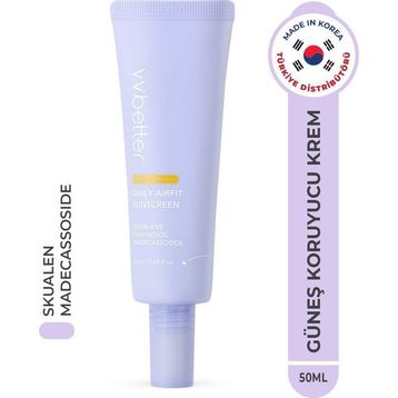 Vvbetter Daily Airfit Sunscreen SPF50+ PA++++ Yüksek Koruma Panthenol Nemlendirici Yatıştırıcı Kore 50 ml Güneş Kremi